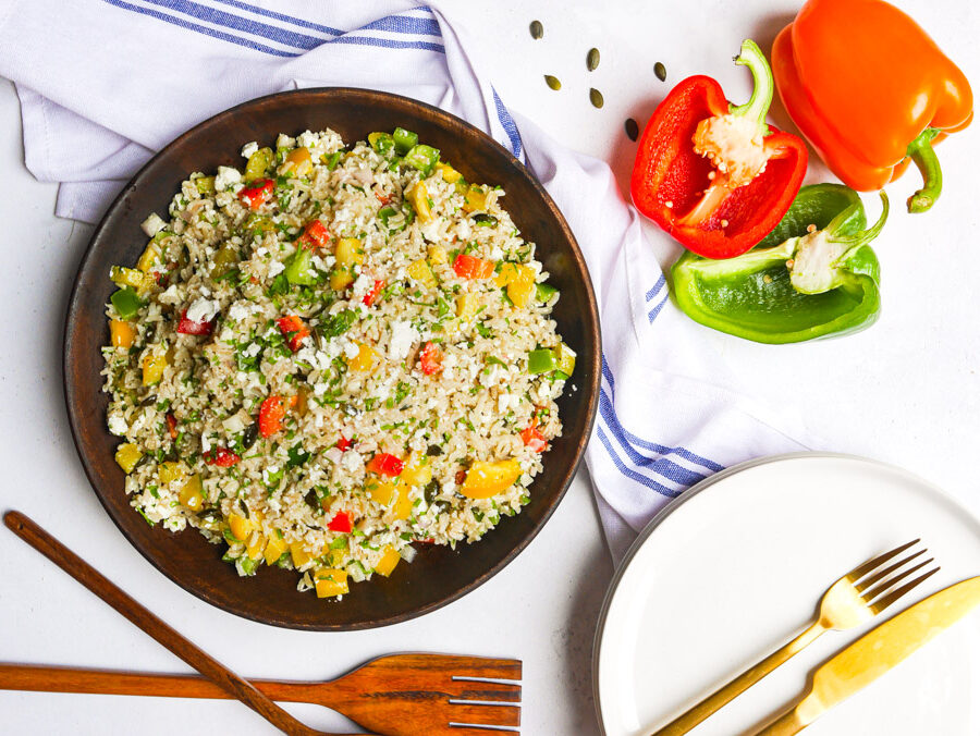 White Rice and Colorful Bell Peppers